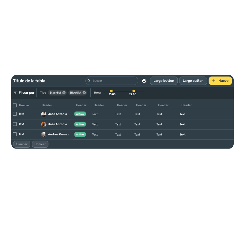Dark data table — filters, avatars, clear hierarchy
